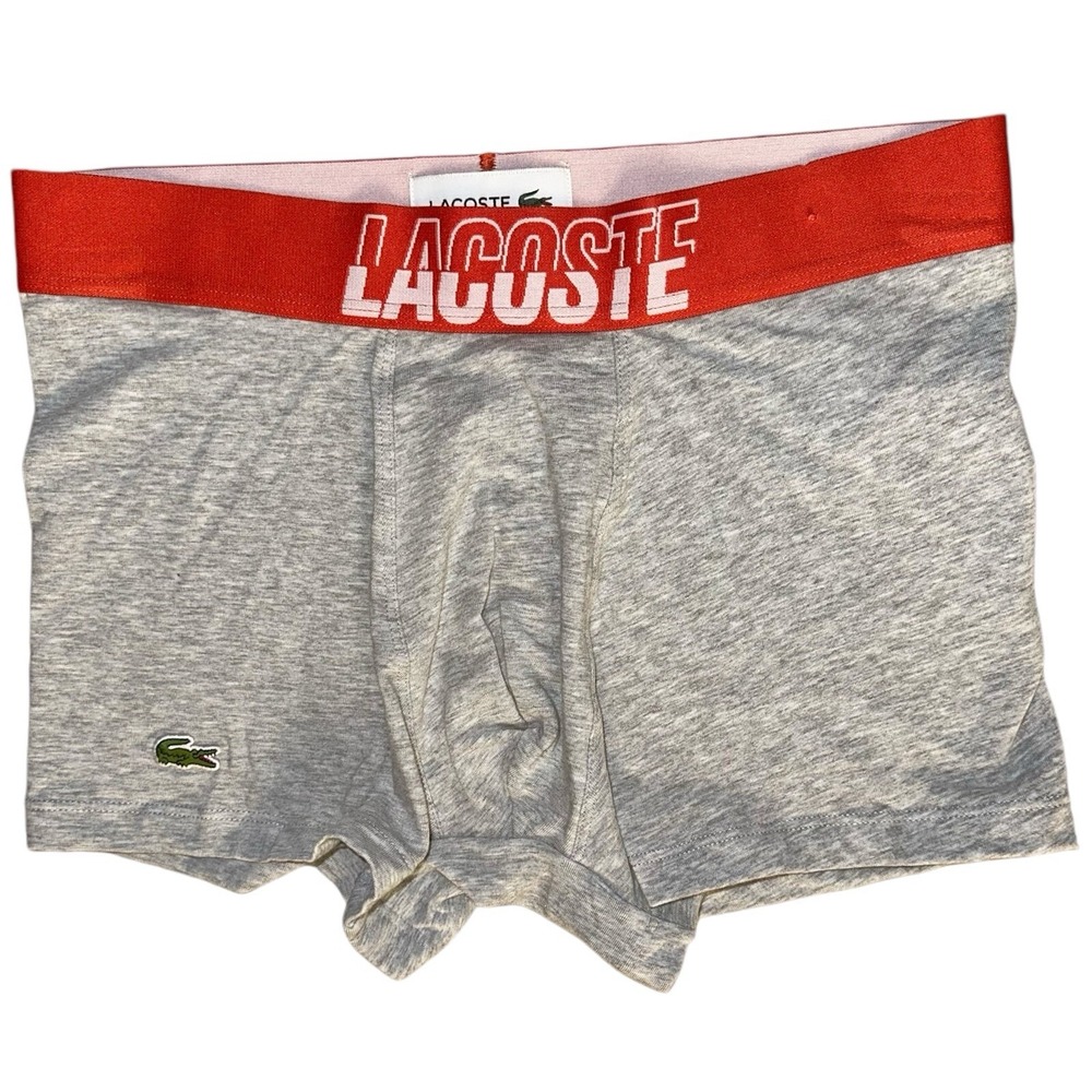 Lacoste Mens Size Small Cotton Boxer Brief Underwear Grey Orange‎ Logo